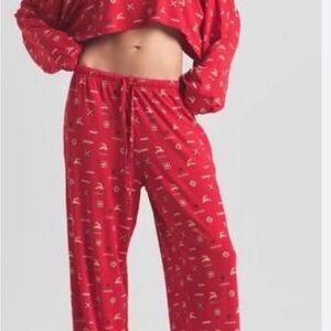 SKIMS Red  Pajama Bottoms with Small Print